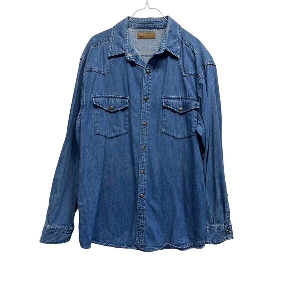 Vintage Faded Glory Denim Shirt Mens L/XL Blue Long Sleeve Western Y2K Cowboy - Picture 1 of 11